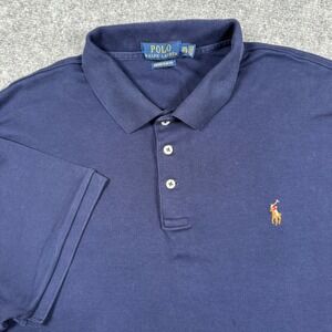 Polo Ralph Lauren Shirt XXL Navy Blue Custom Slim Fit Short Sleeve Polo Flaw Men